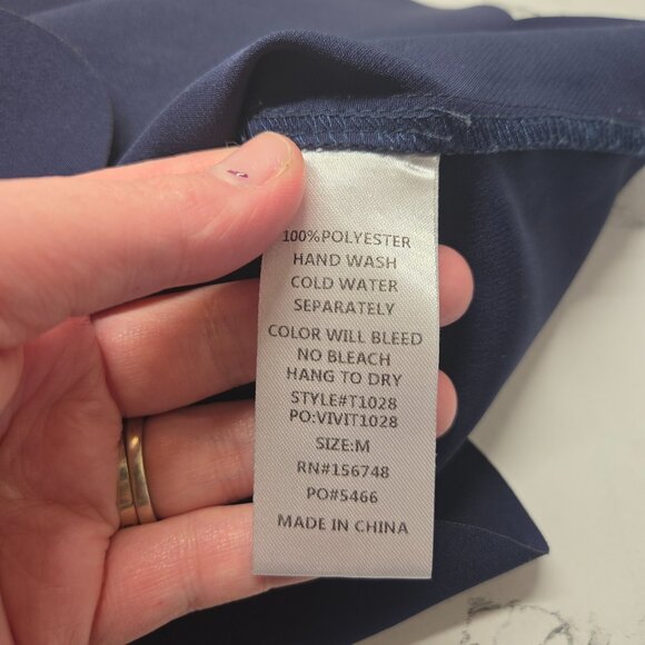 Unbranded Medium Navy Blue Crewneck Scalloped Trim Shortsleeve Basic Blouse - Picture 9 of 9